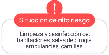 Limpieza, desinfección de habitaciones, salas cirugía, ambulancias, camillas