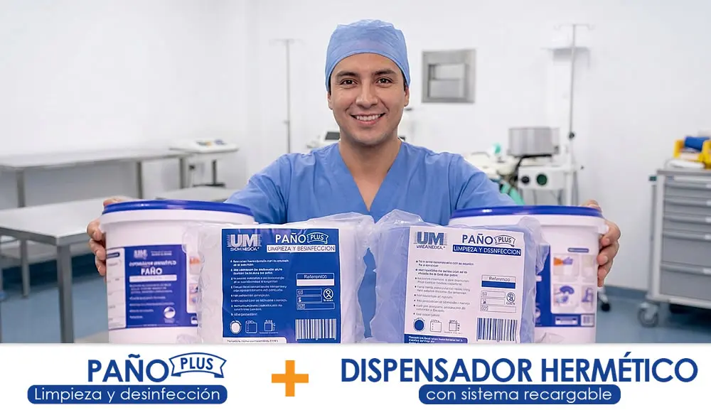 Paño limpieza y desinfección Plus + Dispensador hermético