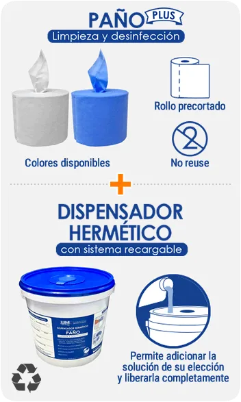Paño limpieza y desinfección Plus + Dispensador hermético